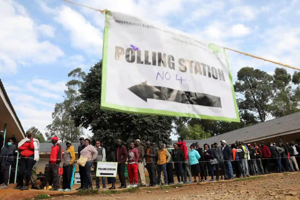 Kenyan voters lining up at a polling station during the general election