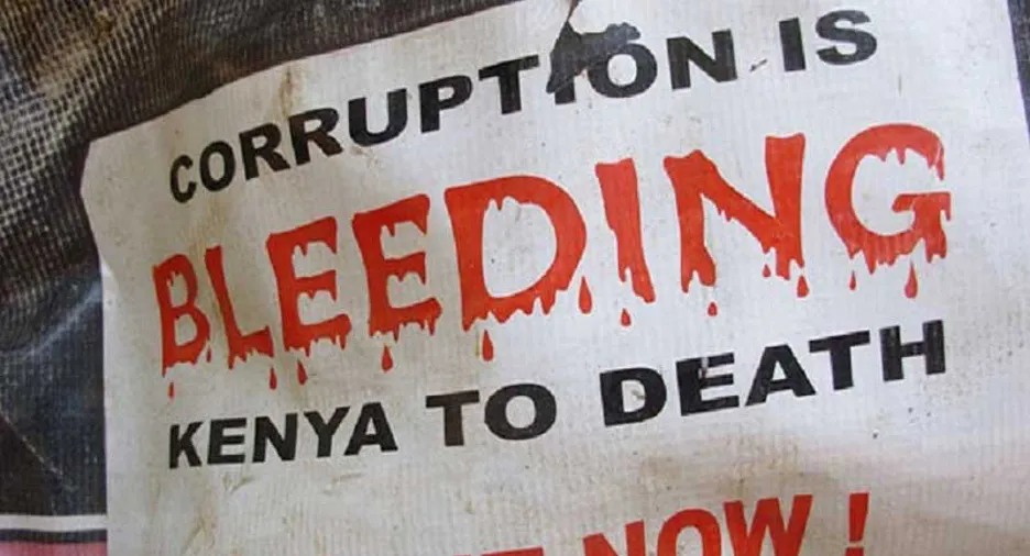 Illustration of Kenya's corruption scandals impacting economy and governance.